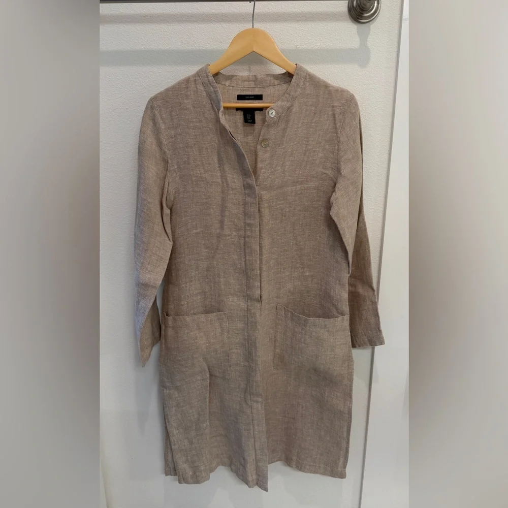 NWOT - Tahari Tan Linen Button Down Midi Dress/Duster - Picture 3 of 10